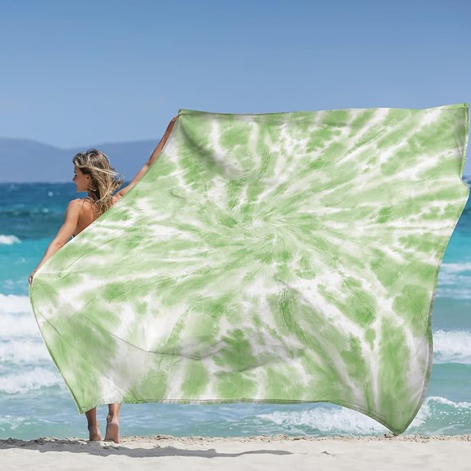 Extra Large Beach Blanket Waterproof Sandproof, Polyester Oversized Beach Mat for 8 Adults w/Stakes and Pocket, Quick Drying & Lightweight Picnic Blanket Beach Essential Accessory Must Haves-Tie Dye