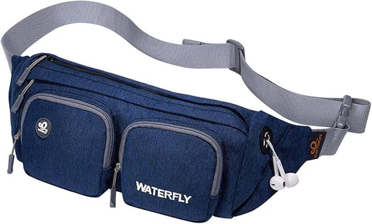WATERFLY Fanny Pack Waist Bag: Travel Hip Pouch Bum Bag Plus Size Crossbody Fannie Pack Adjustable Belt Waistpack Phanny Fannypack for Man Woman Hiking Walking Jogging