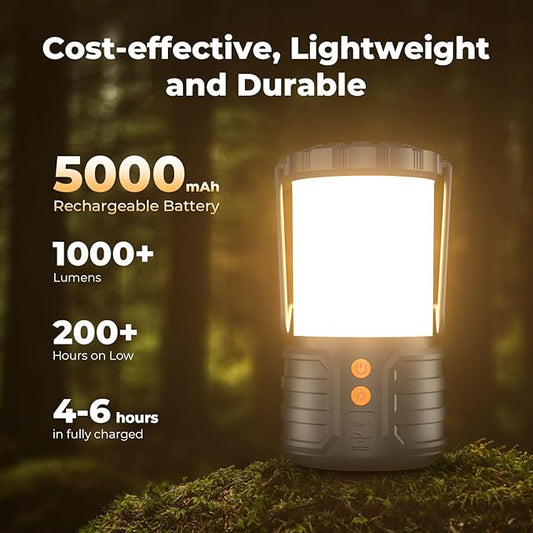 2 Pack Camping Lantern,Led Camping Lanterns,5000mAh Rechargeable Battery Emergency Lights for Power Outages,3 Colors,IPX4 Waterproof Portable Flashlight Camping Tent Light for Home or Hurricane Hiking
