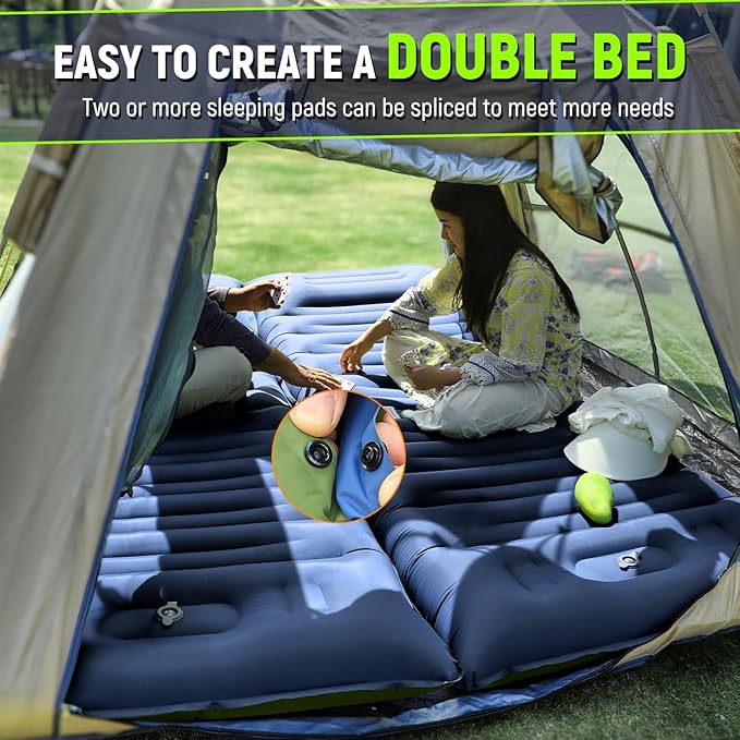 Sleeping Pad, Ultralight Inflatable Sleeping Pad for Camping with Pillow & Pump，Air Mattress Super Portable, Great for Camping Gear, Hiking, Side or Lounging Sleeper(Blue)