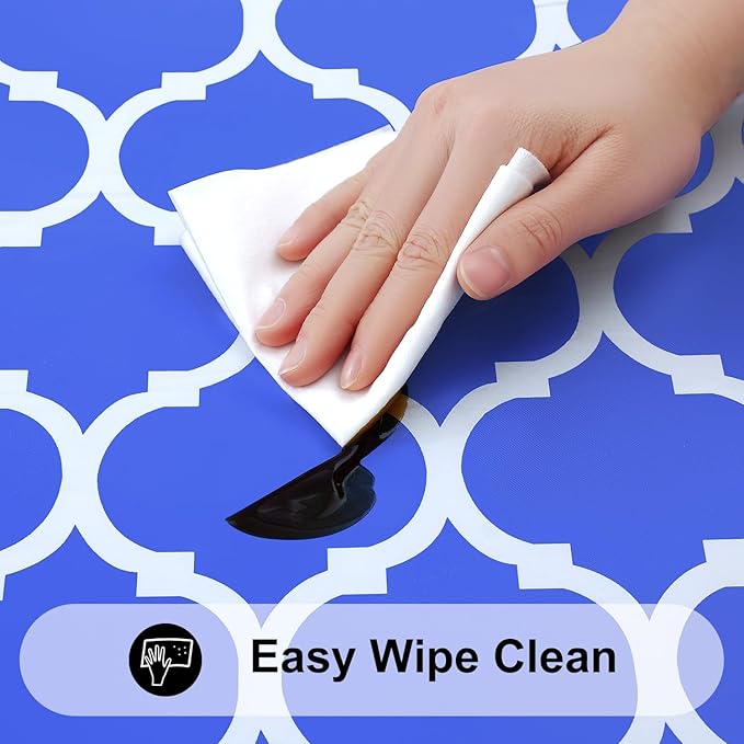 Smiry Rectangle Picnic Table Cover, Waterproof Elastic Fitted Camping Tablecloths for 5 Foot Tables, Wipeable Flannel Backed Vinyl Tablecloth Protector for Indoor, Outdoor (Blue, 36x60 Inches)