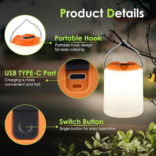 LED Camping Lantern, Rechargeable Camping Light, 4 Modes Outdoor Flashlights Lanterns with 1000LM, Water Resistant Portable Emergency Camp Light for Hurricane Hiking Survival Kits - Orange