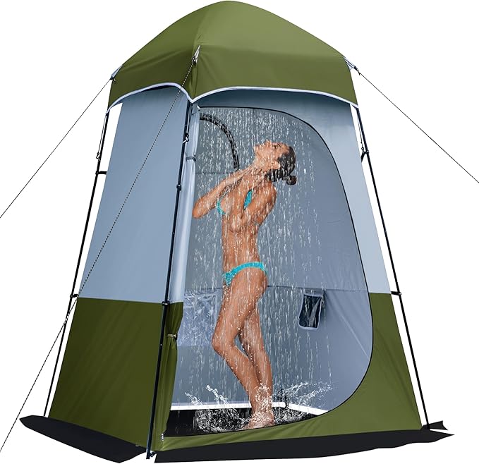 Camping Shower Tent, Oversize Pop Up Changing Tent, Portable Outdoor Bathroom Toilet Tent with Floor, Easy Set Up Privacy Shelter for Dressing, Hiking, Fishing, UPF50+