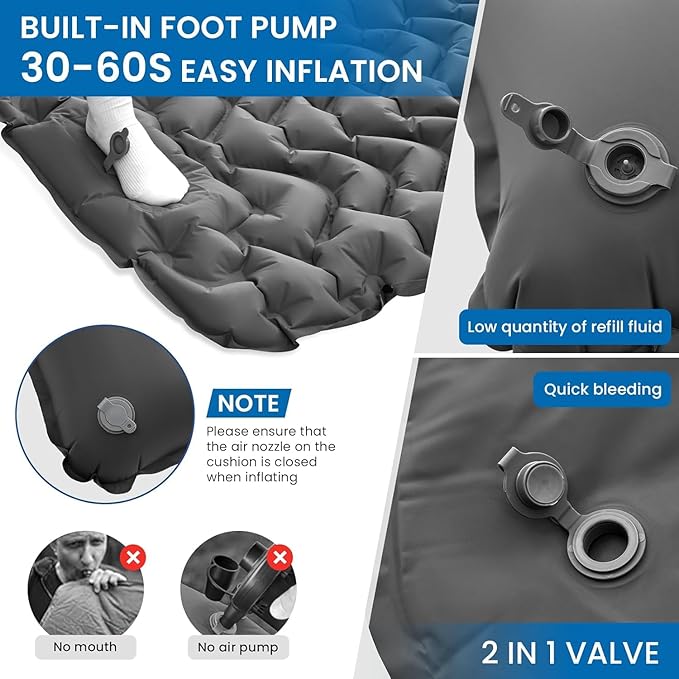 KingCamp Sleeping Pad for Camping, Inflatable Sleeping Pad Ultralight Connectable Camping Mattress with Pillow Built-in Foot Pump for Backpacking Hiking Tent Cot