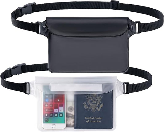 CADONO 2-Pack Waterproof Pouch with Adjustable Waist Strap | Screen Touch Sensitive Dry Bag, Keep Your Phone and Valuables Dry, Perfect for Swimming Kayaking Boating Fishing Beach Diving