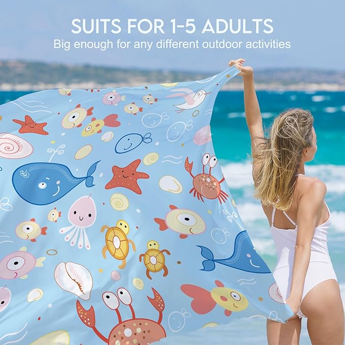 BYDOLL Beach Blanket 78''X81'' 4-7 Adults Oversized Lightweight Waterproof Sandproof Blanket for Beach Large Picnic Mat Travel Camping