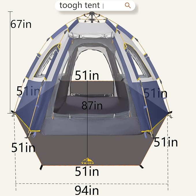 Camping Tent with Instant Setup, 2/3 Person Weatherproof Tent Easy Quick Set Up in 60 Seconds with Rainfly Backpack Tent for Family Camping & Hiking, Upgraded Ventilation,Center Height 66-inch