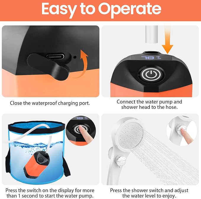 Portable Camping Shower with 7800mAh Battery - 3 Spray Modes, IPX7 Waterproof & Powerful Suction for Indoor, Camping, Beach Travel, RV Life, Pet Bathing, Gardening