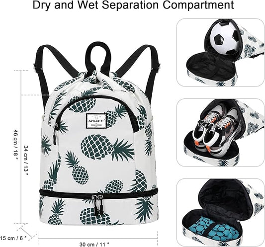 Dry Wet Drawstring Backpack with Shoe Compartment for Women Adjustable Gym Bag