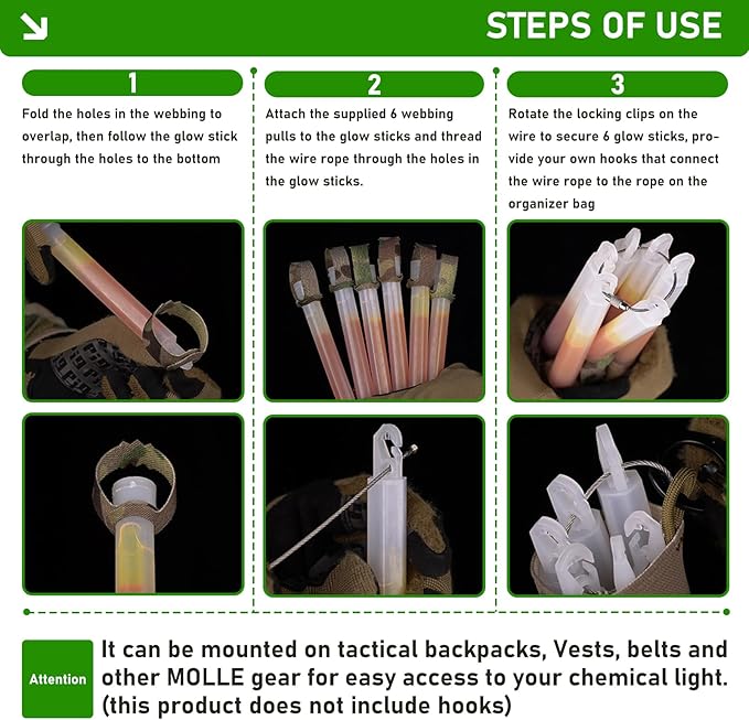 Tactical Glow Stick Organizer Pouch - Chemlight Holder for 6 Glow Sticks - Chem Light Holders for Molle Tactical Vest, Ideal for Camping, Fishing, and Hunting