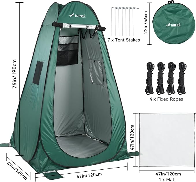 Pop Up Shower Tent, 75” x 48”x 48” Portable Outdoor Bathroom Privacy Shower Camping Tent Changing Toilet with Carry Bag, for Camping Hiking Beach Picnic Fishing