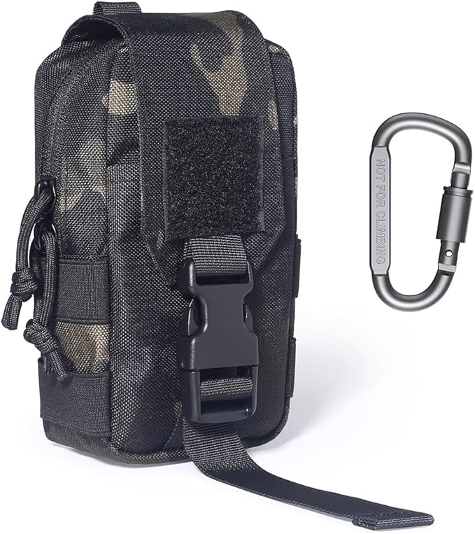 Tactical MOLLE Pouch - 1000D Nylon EDC Organizer, Compact Belt Pouch for Outdoor Gear, Hiking & Camping Accessories with Bonus Carabiner(Black camo)
