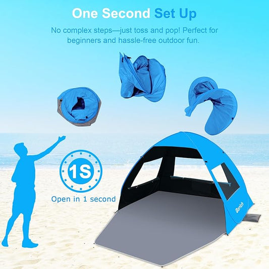 Gorich Easy Pop Up Beach Tent for 3-4 Person, UPF 50+ UV Protection Beach Umbrella Sun Shelter, Portable Lightweight Cool Cabana Shade with Easy Foldable & Instant Setup