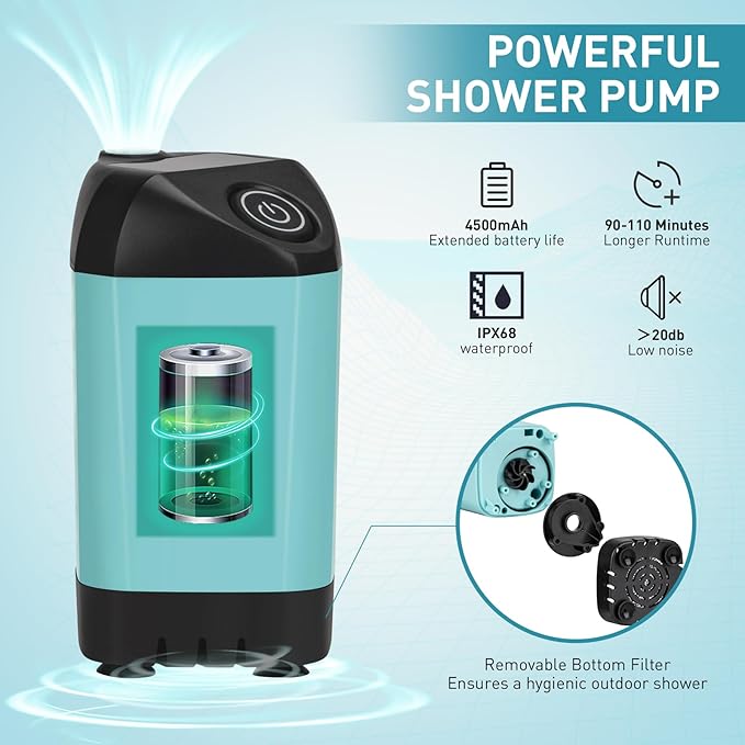 Portable Hot Shower for Camping, 1000W Immersion Heated, Rechargeable Camping Shower Pump, 6.6 Gallons Folding Bucket for Camping, Hiking, Traveling, Washing