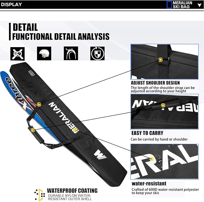 Padded Ski Bag,Waterproof Full Padded Single Ski Travel Bag with Adjustable Shoulder Strap.