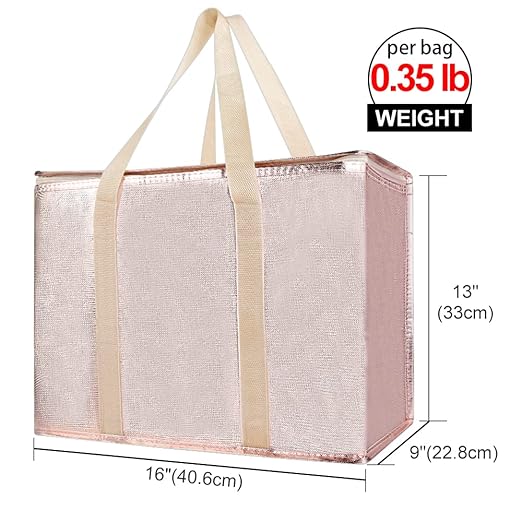 Bodaon 2-Pack Insulated Reusable Grocery Shopping Bag with Zippered Top, X-Large Frozen Foods Cold, Cooler Shopping Accessories, Insullated Bags, Insulated Food/Pizza Delivery Bag, Gold