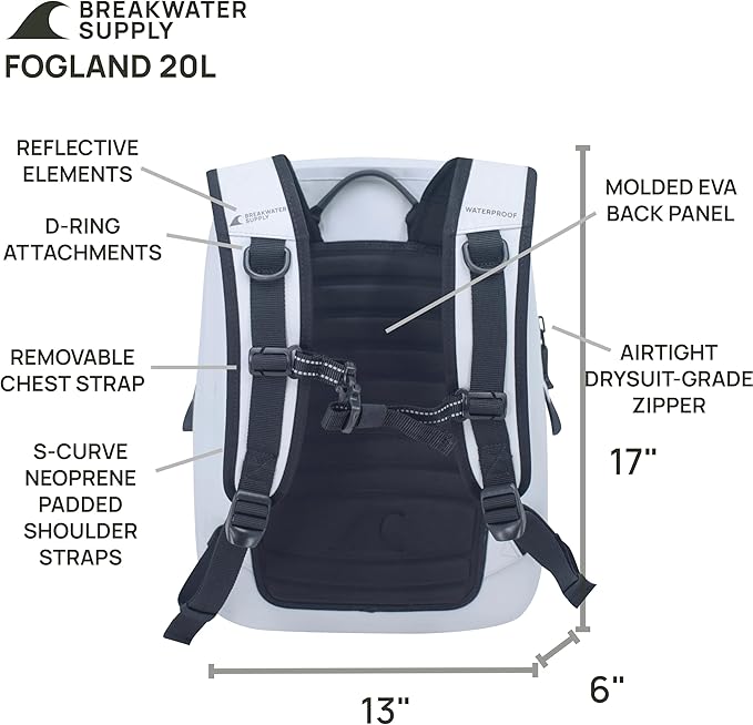 Breakwater Supply™ 100% Waterproof Submersible Backpack, Laptop Bag, Airtight Zippers | Travel Outdoors | Fogland 25L 20L 15L