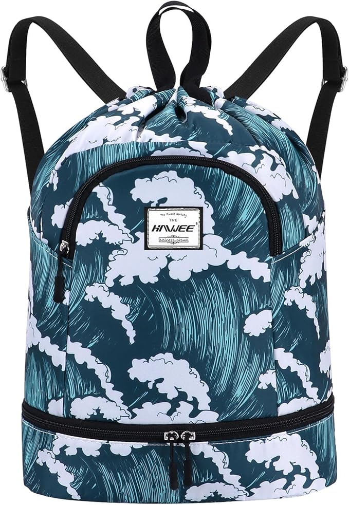 Dry Wet Drawstring Backpack with Shoe Compartment for Women Adjustable Gym Bag