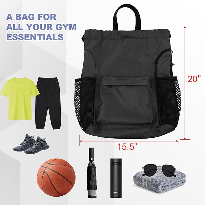 BeeGreen Drawstring Backpack Sports Gym Bag With Shoe Compartment and Two Water Bottle Holder …