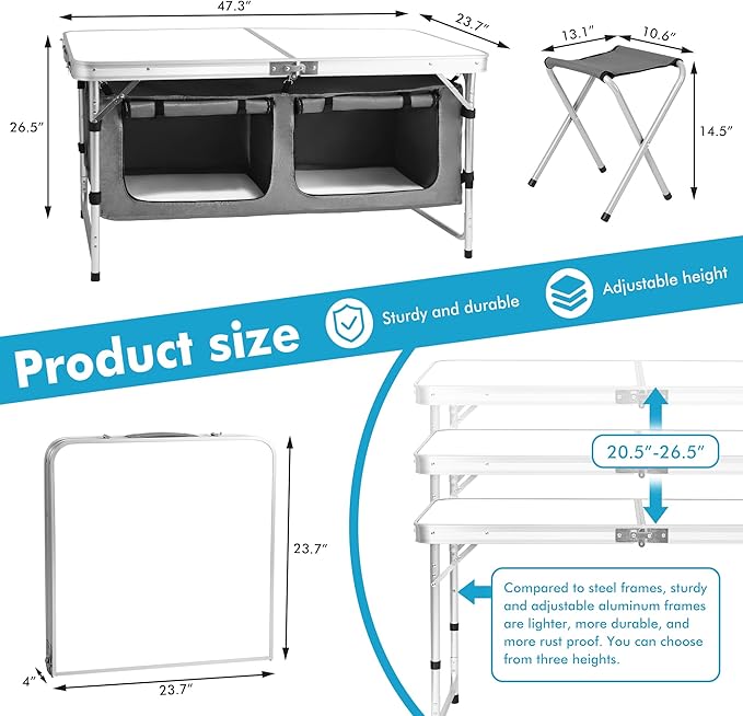 Camping Folding Aluminum Table with Adjustable Legs for Outdoor Travel Beach, Backyards, BBQ, Party and Picnic Foldable Table