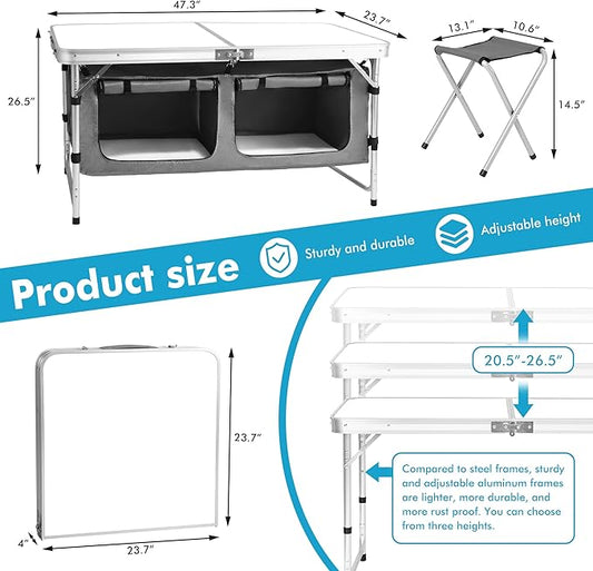 Camping Folding Aluminum Table with Adjustable Legs for Outdoor Travel Beach, Backyards, BBQ, Party and Picnic Foldable Table