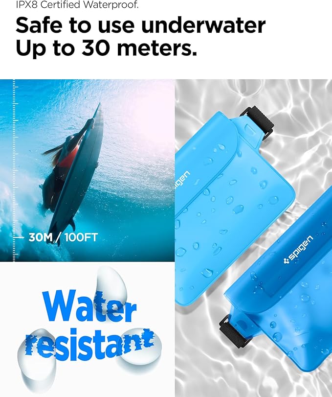 Spigen AquaShield A620 Waterproof Cell Phone Bag, Dry Bag, Fanny Pack with Adjustable Waist Strap for Beach, Swimming, Boating, Fishing, Hiking, etc