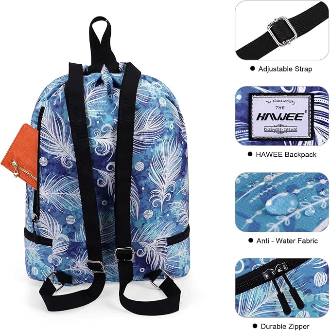 Dry Wet Drawstring Backpack with Shoe Compartment for Women Adjustable Gym Bag