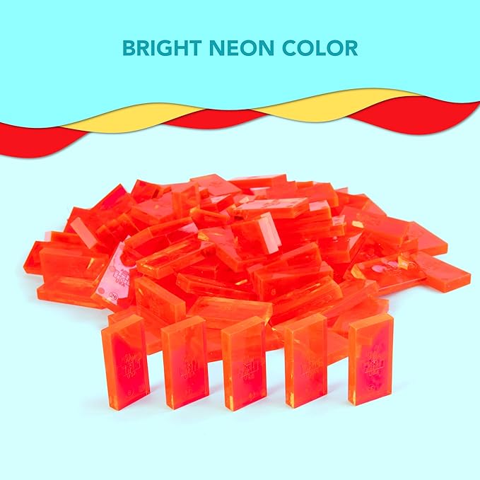 Bulk Dominoes Plastic Bulk 100pcs – Building and Stacking and Chain Reaction Toppling STEAM Toy Blocks for Kids (Clear Red)