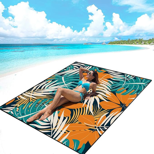 AISPARKY Beach Blanket Waterproof Sandproof, Oversized Large Beach Mat 79" X 83"/120"x108" for 1-8 Adults, Quick Drying&Compact&Lightweight, Picnic Mat Vacation Essentials for Beach Camping Travel