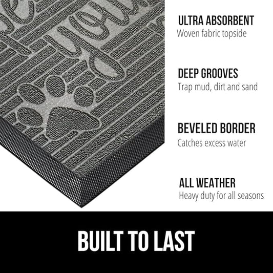 GORILLA GRIP 100% Waterproof All-Season WeatherMax Doormat, 47x35, Durable Natural Rubber, Stain and Fade Resistant, Low Profile, Indoor Outdoor Door Mats, Easy Clean Patio Entrance Mat, Stone Paws