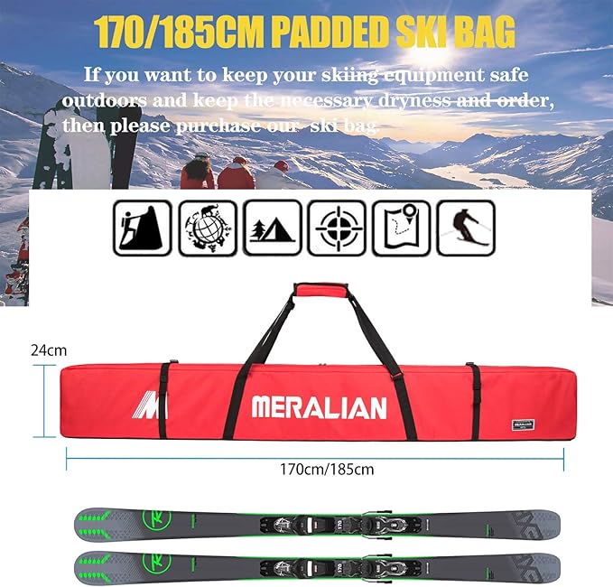 Padded Ski Bag,Waterproof Full Padded Single Ski Travel Bag with Adjustable Shoulder Strap.