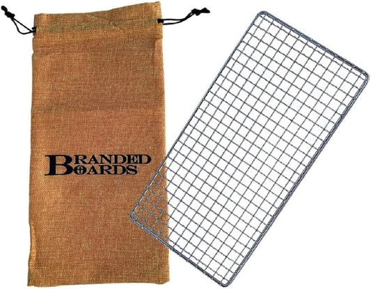 Portable Bushcraft Stainless BBQ Cooking Grill Grate, Bamboo Cutting Board, Burlap Bag, Mini Knife, Fire Starter Kits. Camping, Campfires, Backpacking, Hunting & Fishing Gear
