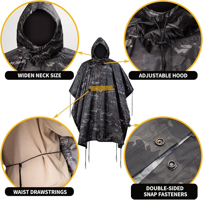 Camo Rain Poncho, Multi Use Waterproof Rain Coat