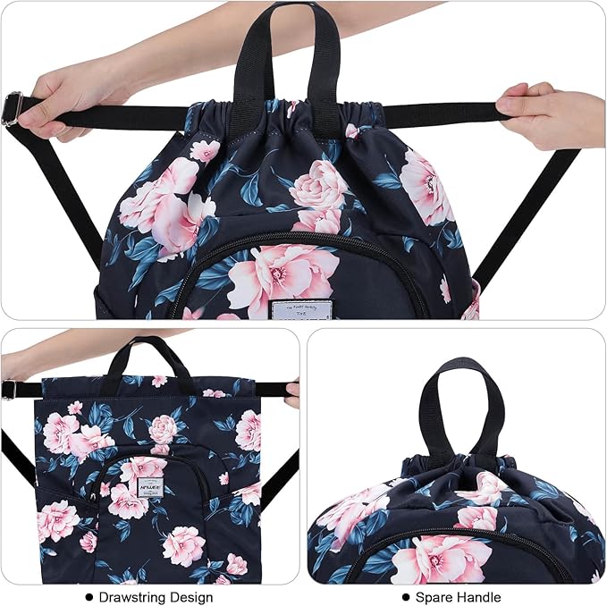 Dry Wet Drawstring Backpack with Shoe Compartment for Women Adjustable Gym Bag