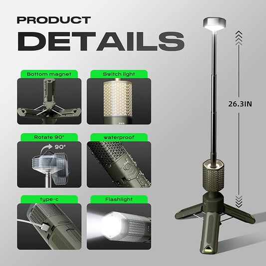 Camping Light, Telescopic Camping Lantern with Storage Bag, Collapsible, Magnetic, 10500mAh Battery, Rechargeable Outdoor Portable Lights for Hiking, Fishing, and Travel (Dark Green)