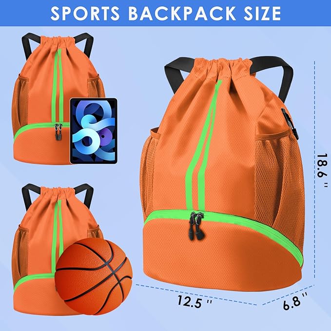 BROTOU Soccer Bags, Football Backpack, Volleyball Bag, Drawstring Soccer Backpack with Ball and Shoe Compartment