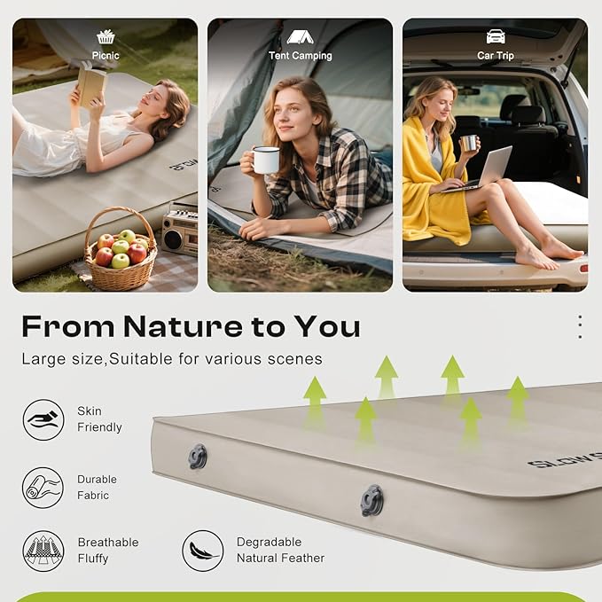 Self-Inflating Sleeping Pad with Portable Electric Pump 4in Thick Memory Foam Camping Mattress for Tent Cot & Car Travel, Fast Inflate & Deflate Camping Pad, Cream
