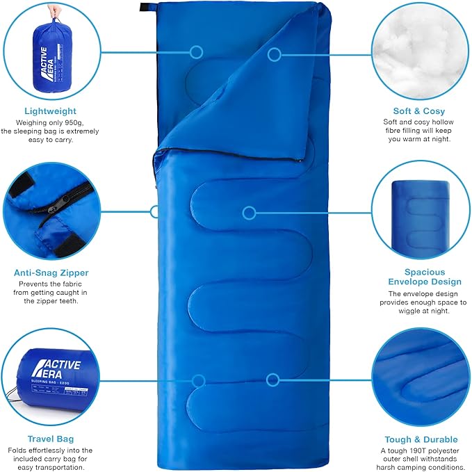 Active Era Ultra Lightweight Sleeping Bag Indoor & Outdoor - Compact, Ultralight Sleeping Bag for Warm Weather - Camping Sleeping Bags for Warm Weather, Sleepovers, Fishing, Outdoor Camping and Hiking