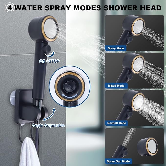 Portable Camping Shower Pump, 5 Speed Mode, 8000mAh Rechargeable Shower Pump, 4 Mode Shower Head and 20 L Foldable Bucket, Camp Shower for Hiking,Travel Beach, Pet Bath, Car Washing