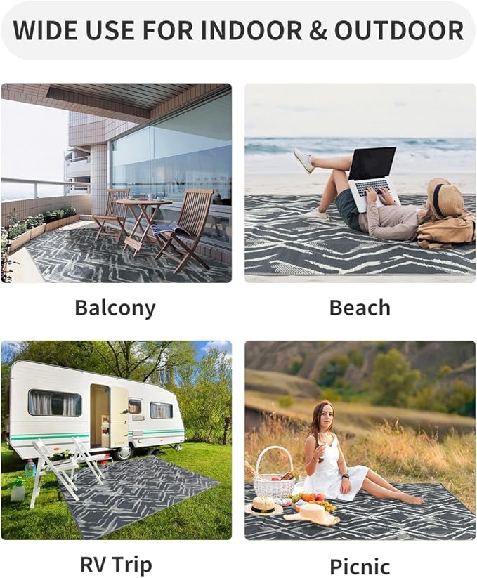 MontVoo Outdoor Rug Waterproof-Patio Rug Mat 5x7 Outdoor Carpet Reversible RV Camping Picnic Plastic Straw Rug Outside Outdoor Area Rug for Balcony Deck Backyard Patio Decor Modern Abstract