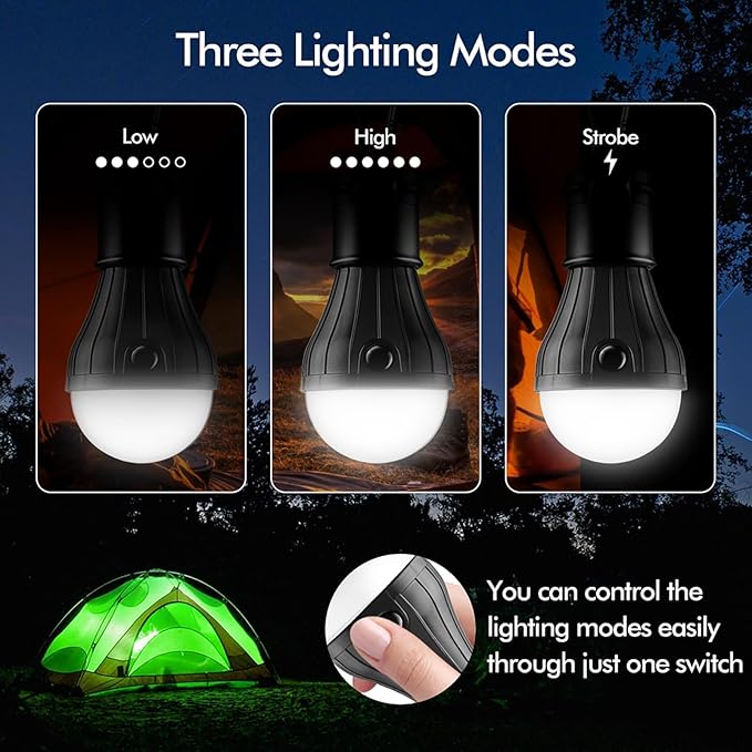 Tent Lamp Portable LED Tent Lights 4 Packs Hook Hurricane Emergency Lights LED Camping Light Bulb Camping Tent Lantern Bulb Camping Equipment for Camping Hiking Backpacking Fishing Outage