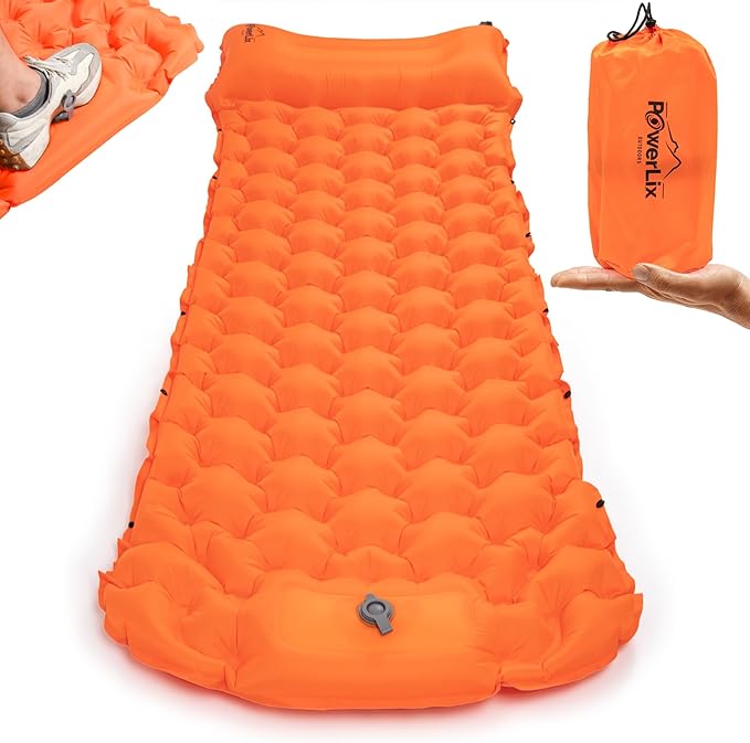 POWERLIX New Upgraded Sleeping Pad for Camping with Built in Pillow and Foot Pump, Carry Bag - Compact Lightweight Camping Mat, Outdoor Backpacking Hiking Travelling Camping Air Mattress Airpad