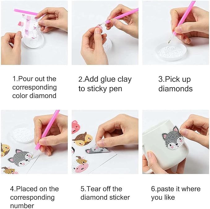 24Pcs Diamond Art Stickers Kits for Kids, DIY Cartoon Paint by Numbers Diamonds Mosaic Stickers for Kids Arts Diamond Craft Stickers for Kids and Adult Beginners