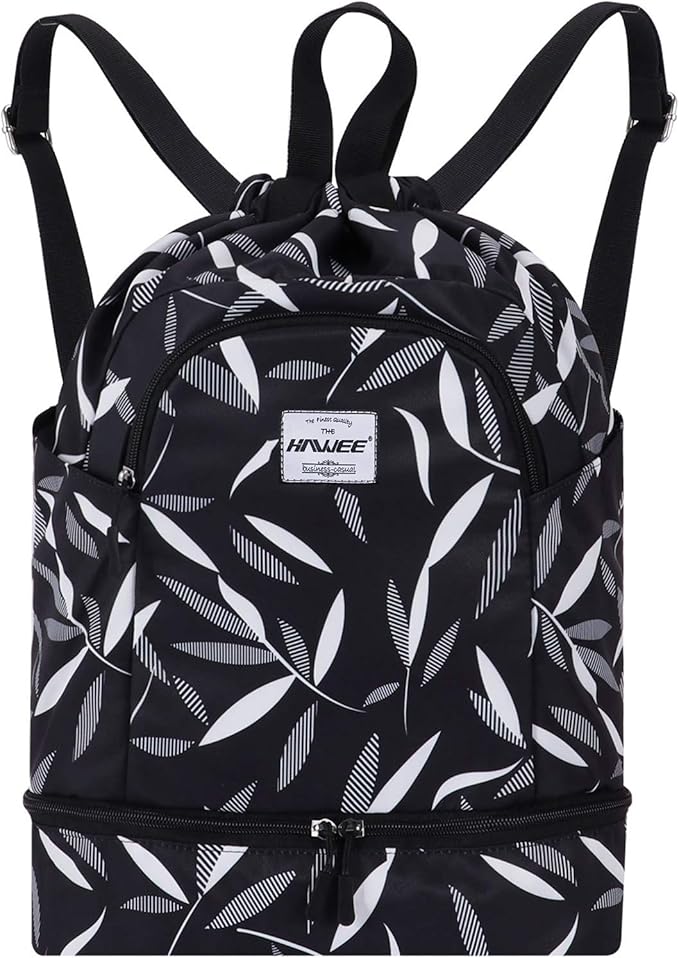 Dry Wet Drawstring Backpack with Shoe Compartment for Women Adjustable Gym Bag