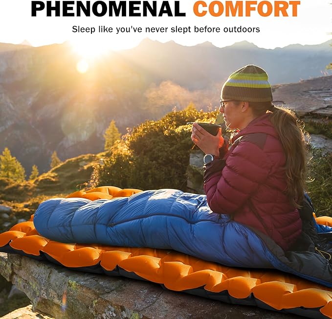 POWERLIX Ultralight Inflatable Camping Sleeping Pad - Backpacking Camping Mat, Lightweight Camping Air Mattress Sleep Pad for Hiking, Traveling, Inflation Hand Pump Bag/Repair Kit Included