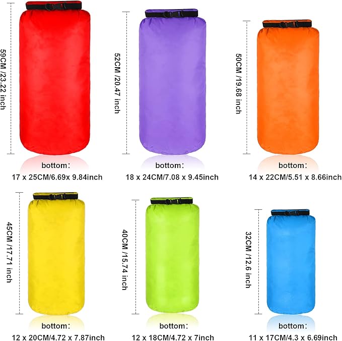 Shappy 6 Pcs Waterproof Dry Bag Set 6 Size Lightweight Sack and Long Adjustable Shoulder Strap 20/15/10/8/5/3l Outdoor Keep Gear Stuff Sack for Backpacking Boating Hiking Camping