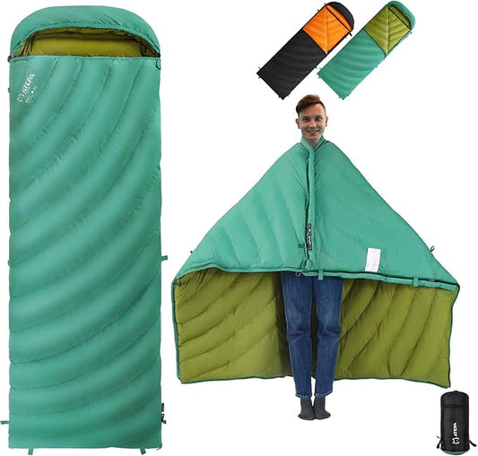 ATEPA Down Sleeping Bag, Recycled 650FP 4 Season Summer & Winter Compact Rectangle Lightweight Waterproof Wearable Sleeping Bag with Compression Sack for Camping Backpacking Hiking