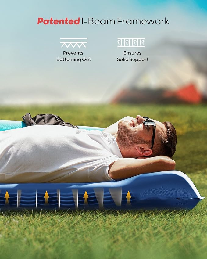 QPAU Sleeping Pad, 2 Person Camping Mattress, Enhanced Support for Healthy, with Built-in Foot Pump, 4.7 Inch Durable Sleeping Mat for Camping, Hiking, Backpacking and Home, (Blue)