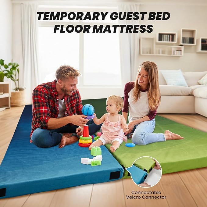 Memory Foam Camping Pad, Camping Sleeping Pad, Camping Mattress Pad with Pillow & Travel Bag, Portable Floor Mat Roll Up for Guest Adults Side Sleepers Indoor Outdoor Travel