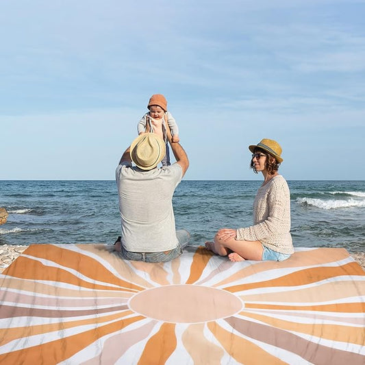 Waterproof Sandproof Beach Blanket, 9 Ft X 10 Ft Extra Large Beach Mat for 8 Adults, Lightweight Polyester Outdoor Picnic Blanket for Travel, Hiking, Camping, Beach Accessories for Vacation